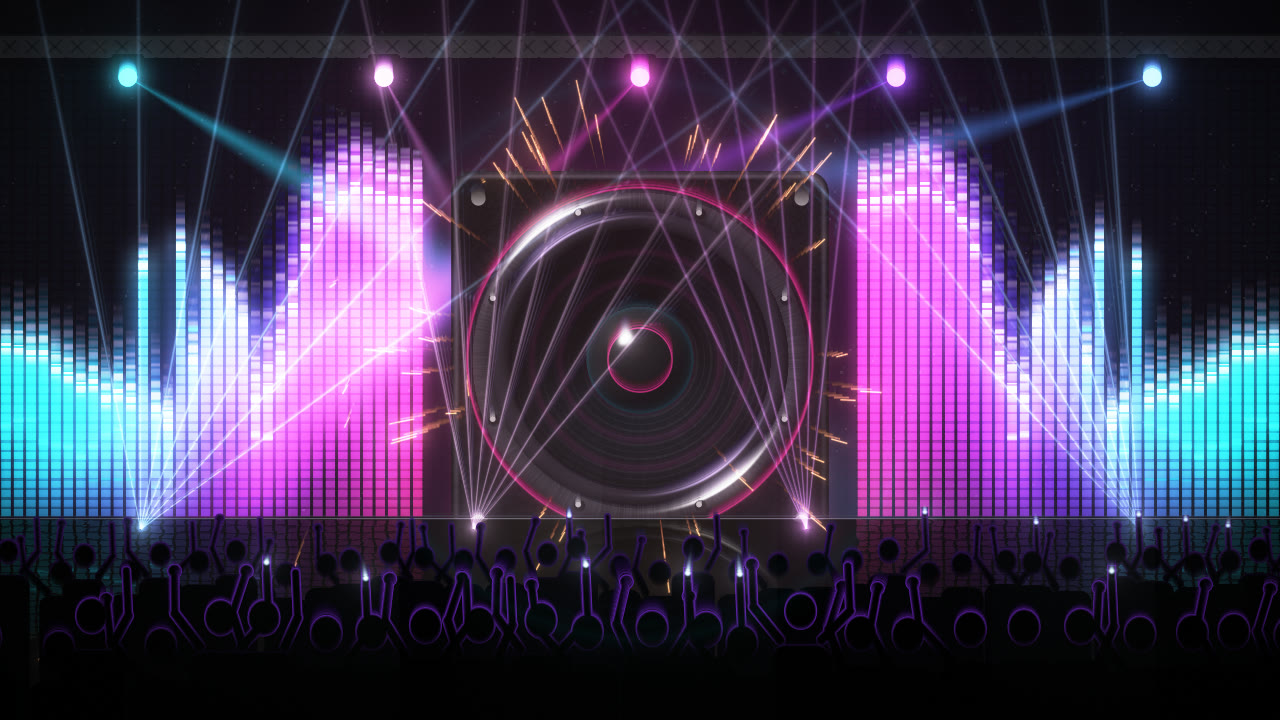 Bass Drop look: a club with a pumping woofer, lasers and a crowd