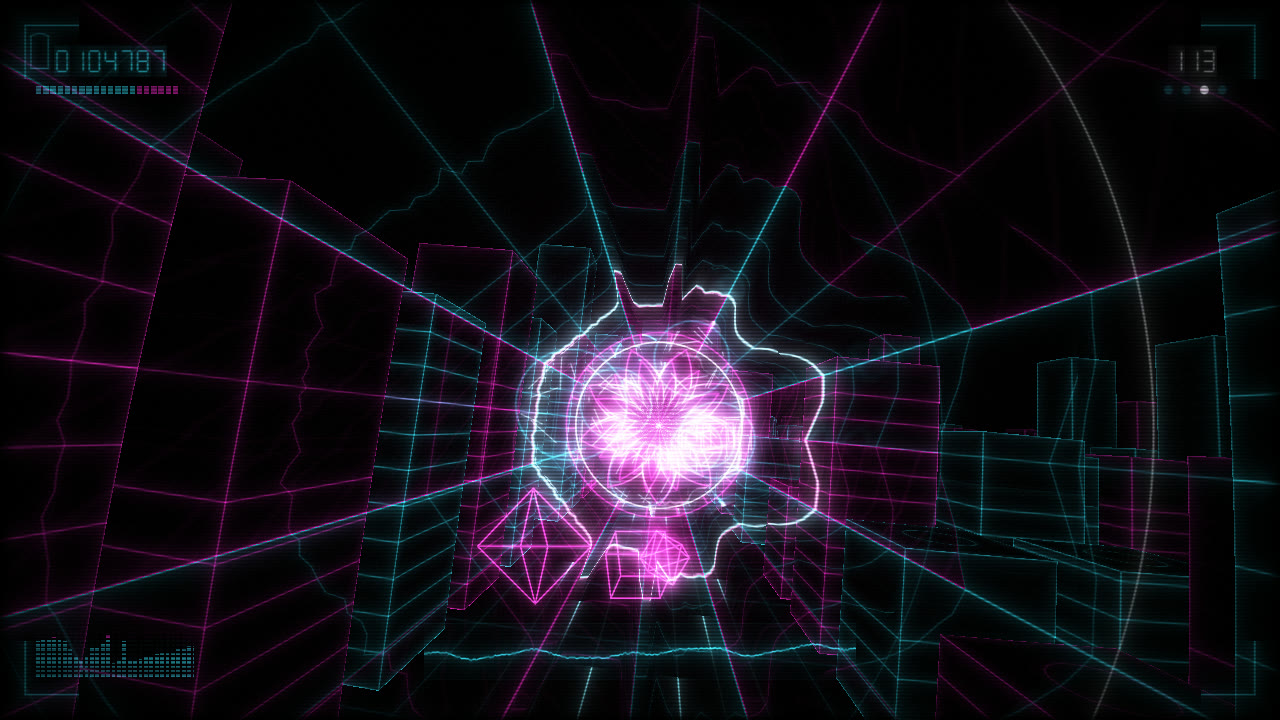 Data Bus look: neon wireframe tunnel